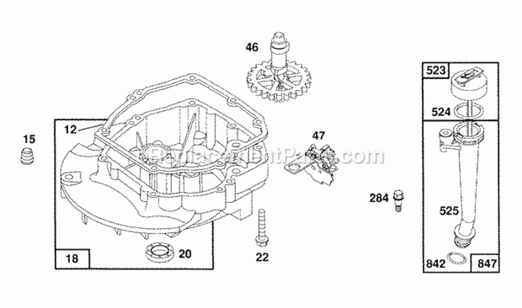 Sump Base Assembly Oil Fill Diagram and Parts List for 122802-3413-01  Briggs and Stratton Engine